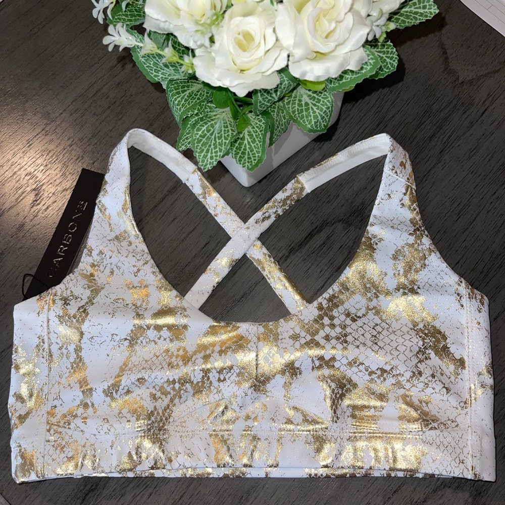 New With Tags Carbon38 White and Gold Sports Bra